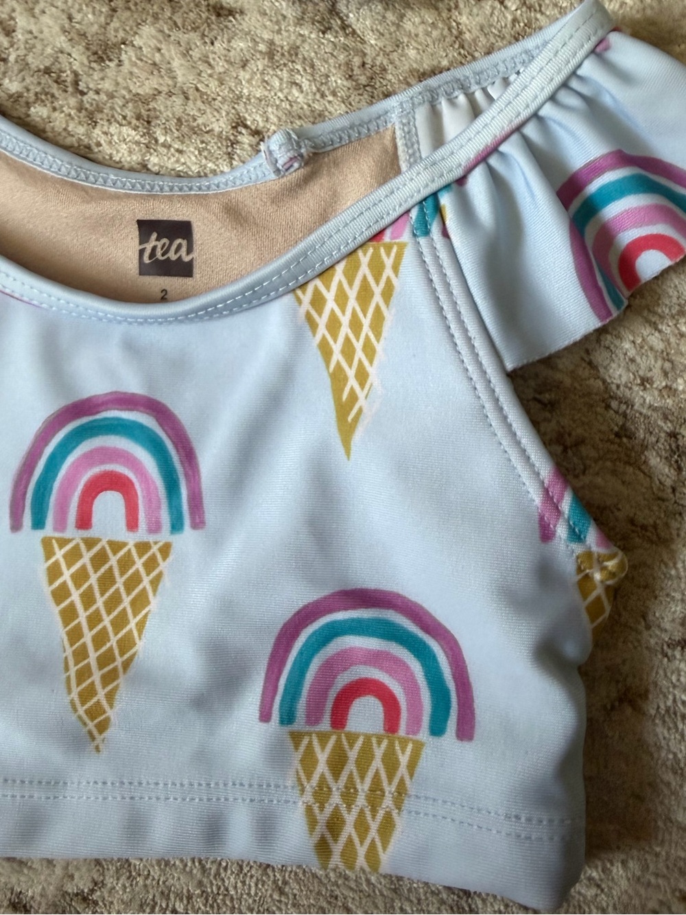 2T - Girls Tea Collection Blue Ice Cream Rainbow Bikini Top